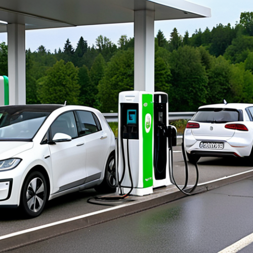 **

Prompt: A slightly frustrated driver of an electric car stands next to a broken-down charging station on a German Autobahn rest stop.  In the background, a long queue of other electric vehicles waits impatiently. The charging station is clearly labeled as "Defekt" (Defective). The overall mood is realistic and slightly exasperated, capturing the current challenges of charging infrastructure in Germany.

**