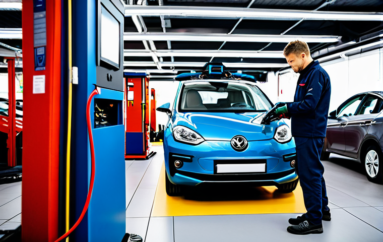 **

"A modern, well-equipped car repair shop in Germany, specializing in electric vehicles. Several mechanics in professional work clothes are seen working on different E-Autos, using diagnostic tools. The shop is clean and organized, with charging stations visible in the background. Focus on the technology and expertise. safe for work, appropriate content, fully clothed, professional."

**