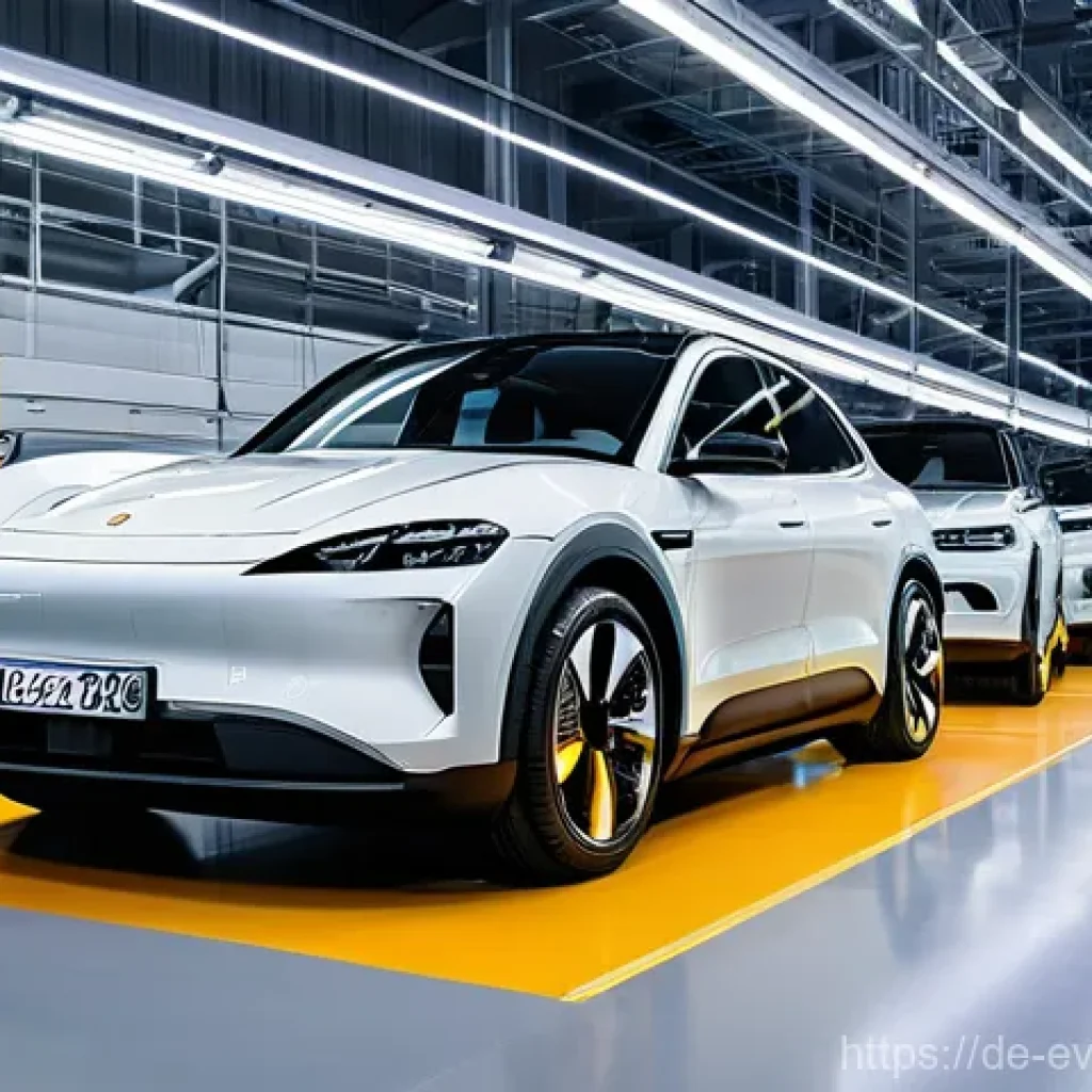 전기차 해외 진출 사례 비교  성공 스토리 - **Prompt: Futuristic German EV Production and Charging Hub**
    A wide, clean, and brightly lit int...