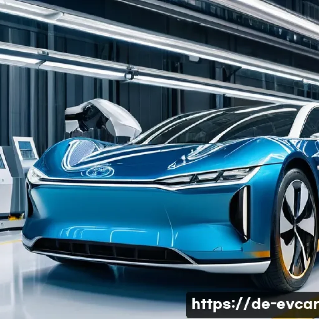 전기차 제작 공정 비교 친환경 공법 - A futuristic electric car manufacturing plant in Germany showcasing advanced automation and robotic ...