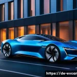 Home 21 전기차 디자인 변천사 비교 역사적 시각 - A futuristic electric car with sleek, aerodynamic curves and flowing lines, painted in a shimmering ...